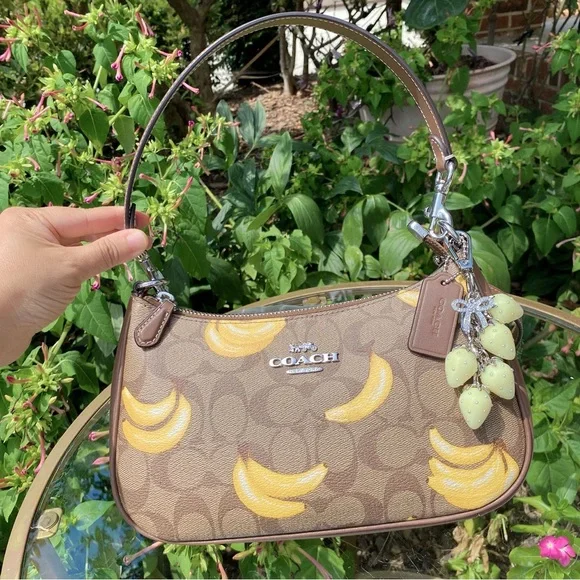 NWT COACH TERI SHOULDER BAG IN SIGNATURE CANVAS WITH BANANA PRINT (CR289) - Picture 1 of 12